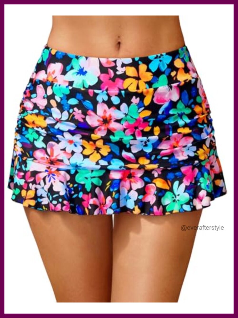 Ruffle Swim Skirt Bottom Tummy Control Mid Rise Bathing Suit Polyester Blend
